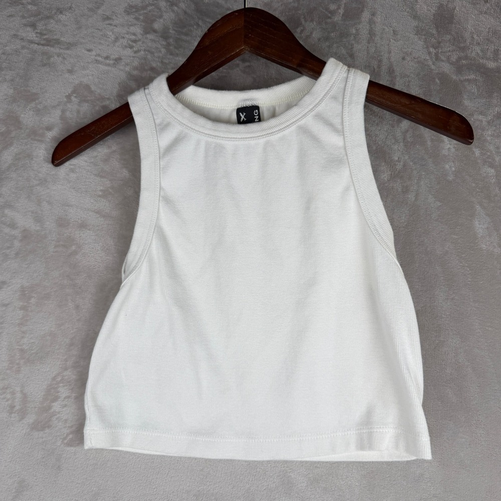 Hering Women White Ribbed Cropped Tank Top High Neck Sleeveless Size M